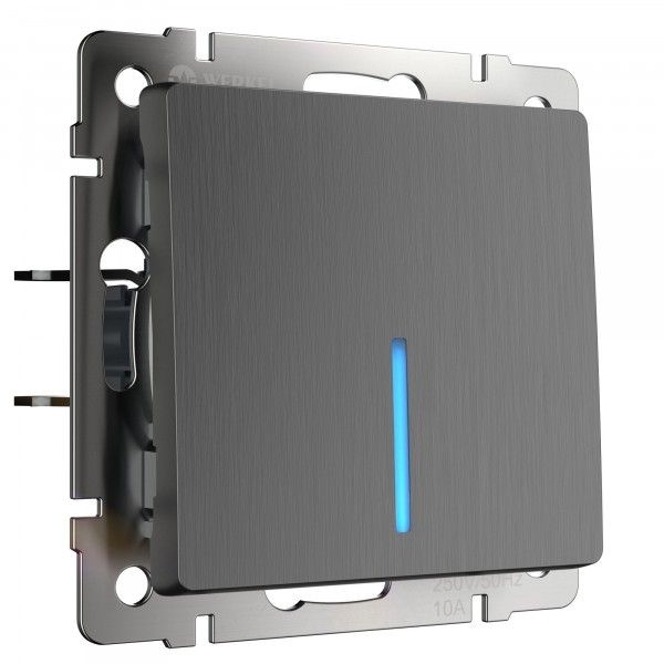 Выключатель одноклавишный проходной с подсветкой Werkel графит рифленый