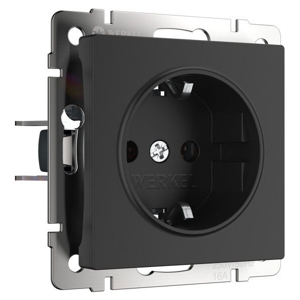 Розетка с заземлением, безвинтовой зажим Werkel черный матовый