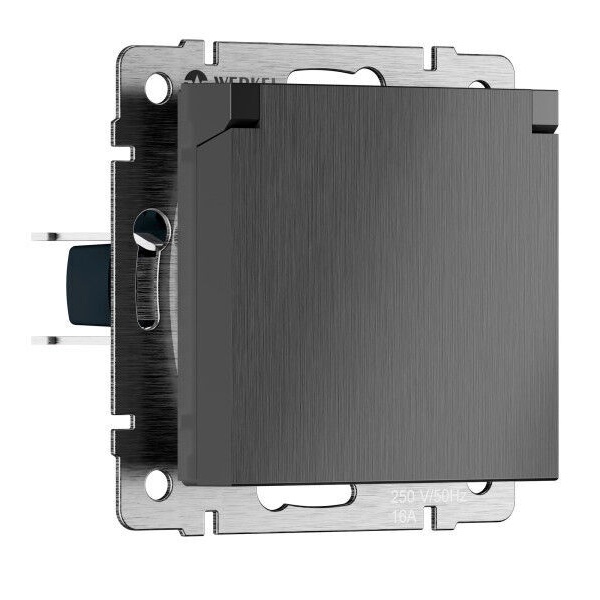 Розетка влагозащищенная с заземлением с крышкой и шторками IP44 New Werkel графит рифленый