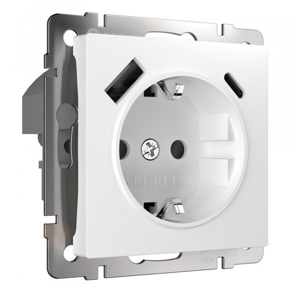 Розетка с заземлением, шторками и USB тип A+C 3А Werkel белый