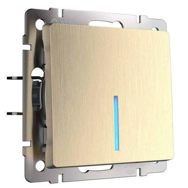 Выключатель одноклавишный с подсветкой Werkel шампань рифленый