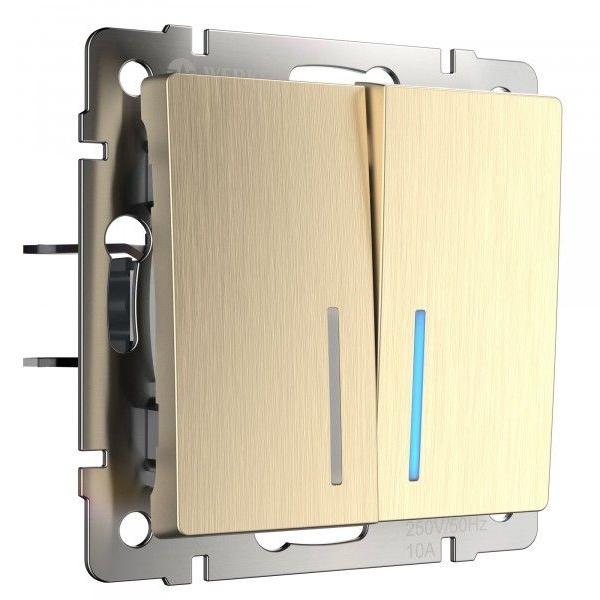 Выключатель двухклавишный с подсветкой Werkel шампань рифленый