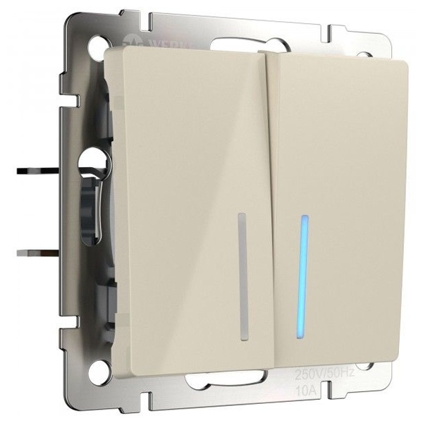 Выключатель двухклавишный проходной с подсветкой Werkel слоновая кость (бежевый)