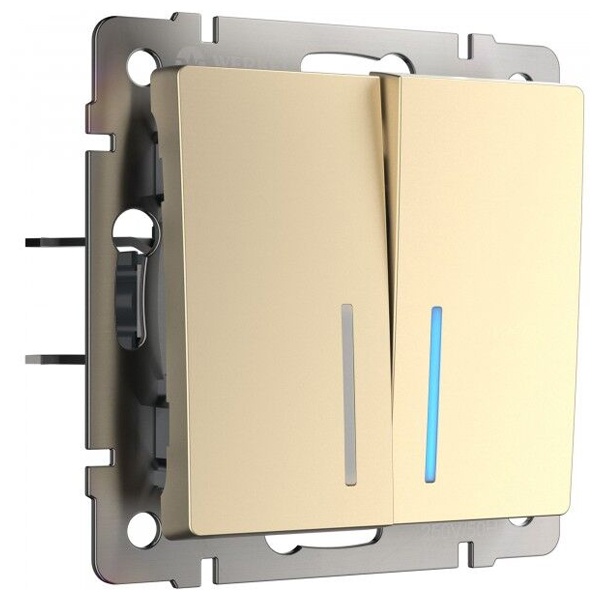 Выключатель двухклавишный проходной с подсветкой Werkel шампань