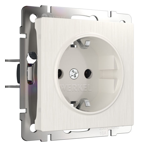 Розетка с заземлением и шторками Werkel перламутровый рифленый