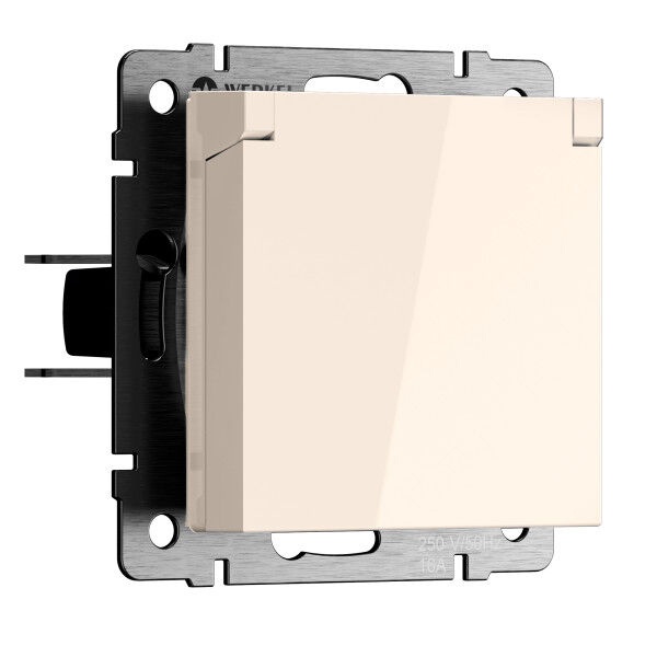 Розетка с заземлением и шторками c крышкой IP44 N Werkel айвори матовый