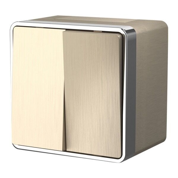 Выключатель накладной двухклавишный влагозащищенный Werkel Gallant шампань рифленый