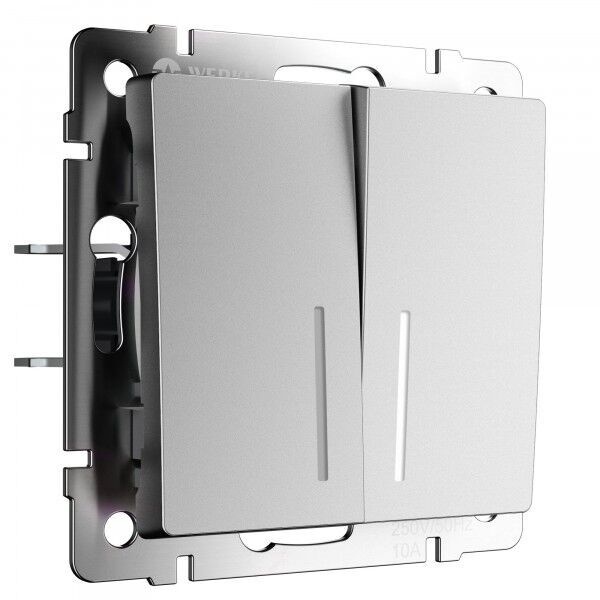 Выключатель двухклавишный проходной с подсветкой Werkel серебряный матовый