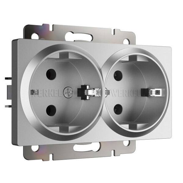 Розетка двойная с заземлением Werkel серебряный матовый