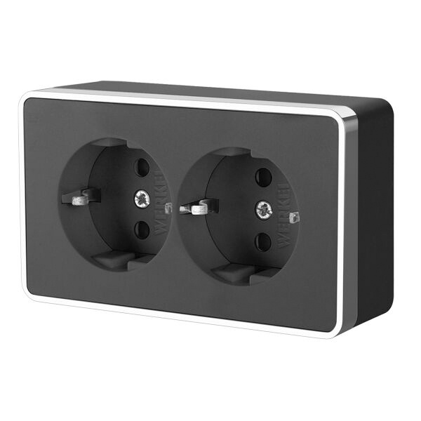 Розетка накладная двойная с заземлением Werkel Gallant черный/хром