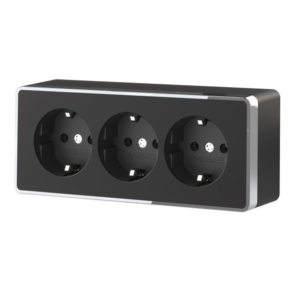 Розетка накладная тройная с заземлением и шторками Werkel Gallant черный/хром