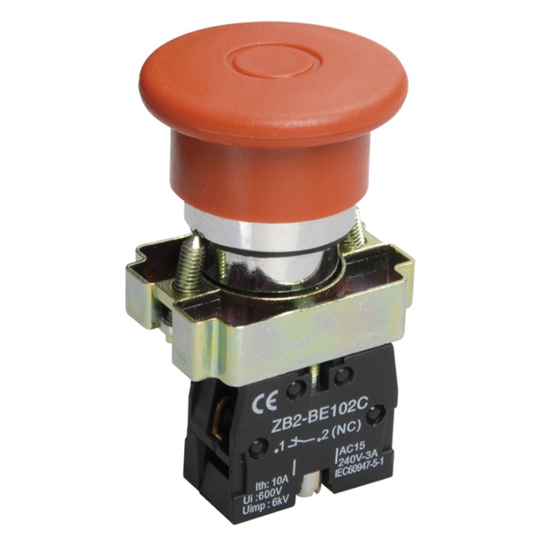 Кнопка управления ИЭК LAY5-BT42 Грибок с фиксацией красная d22мм 1НЗ