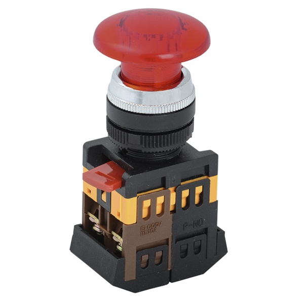 Кнопка Generica AELA22 Грибок красный d22мм неон 240В 1НО+1НЗ