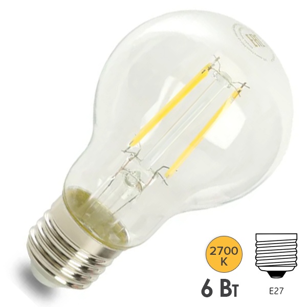 Лампа светодиодная филаментная Feron.PRO LB-1106 A60 6W 2700K 175-265V E27 960Lm теплый свет