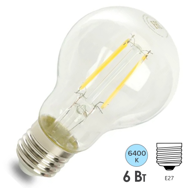 Лампа светодиодная филаментная Feron.PRO LB-1106 A60 6W 6400K 175-265V E27 1000Lm дневной свет