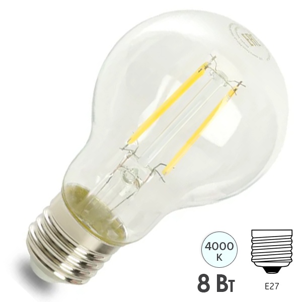 Лампа светодиодная филаментная Feron.PRO LB-1108 A60 8W 4000K 175-265V E27 1300Lm холодный свет