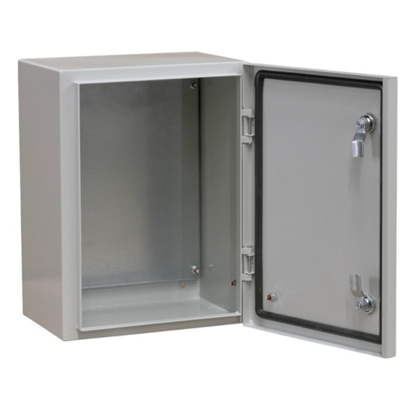 Корпус металлический навесной с монтажной панелью DEKraft ЩРНМ 2.0 400х300х150 IP55 RAL7035