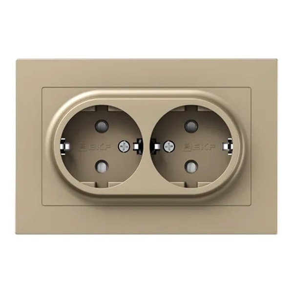 Двойная розетка EKF 2х2P+E 16А с защитными шторками с рамкой Эпика шампань