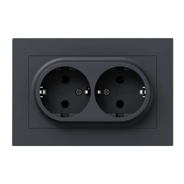 Двойная розетка EKF 2х2P+E 16А с защитными шторками с рамкой Эпика графит