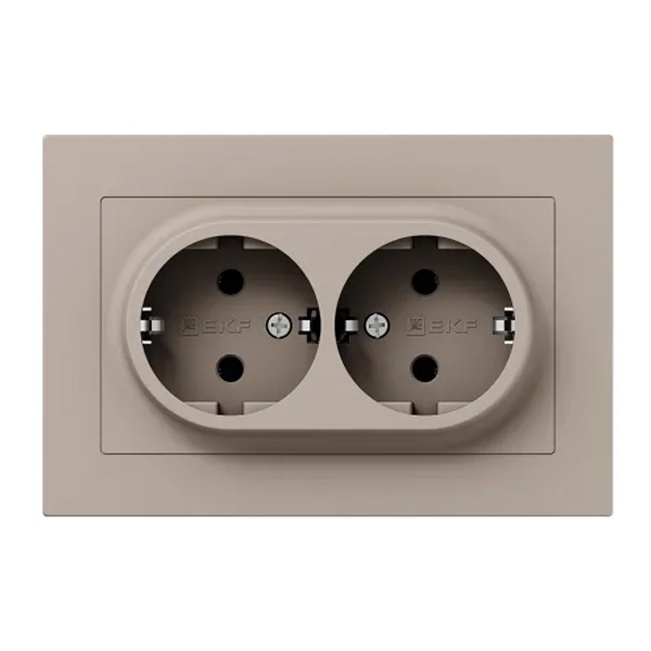 Двойная розетка EKF 2х2P+E 16А с рамкой Эпика кремовый