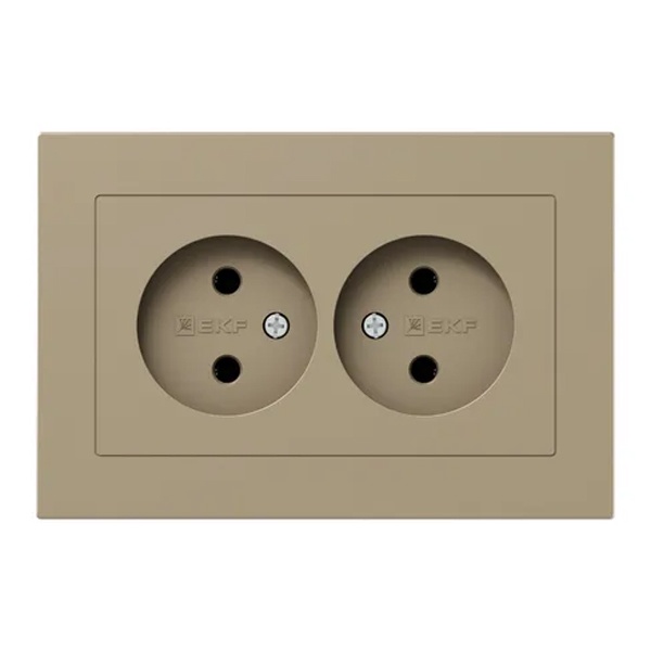 Двойная розетка EKF без заземления 2х2P 16А с рамкой Эпика шампань