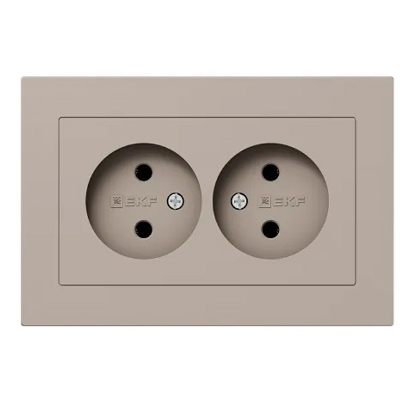 Двойная розетка EKF без заземления 2х2P 16А с рамкой Эпика кремовый