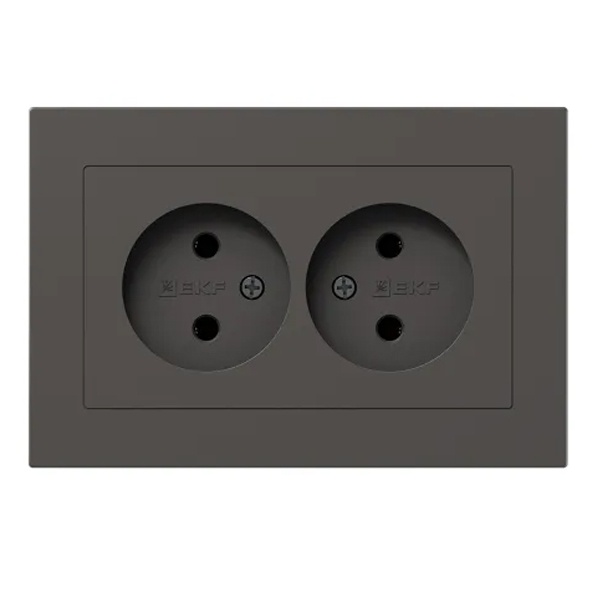 Двойная розетка EKF без заземления 2х2P 16А с рамкой Эпика мокко