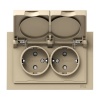 Двойная розетка EKF 2х2P+E 16А с защитными шторками с крышкой с рамкой IP44 Эпика шампань