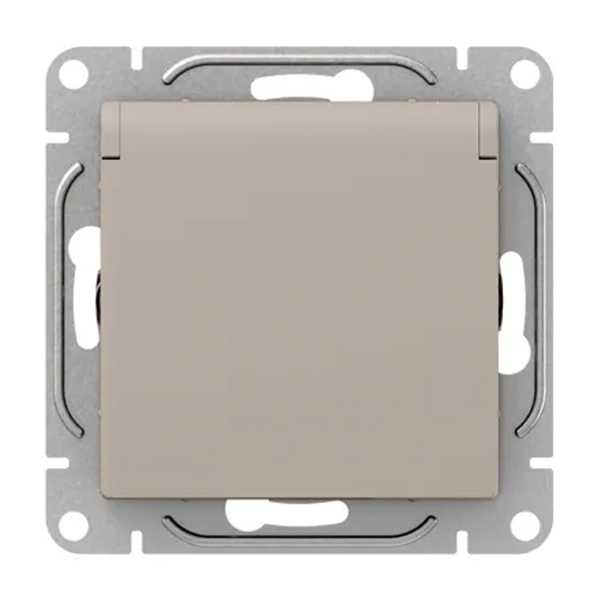 Механизм розетки EKF 2P+E 16А с защитными шторками с крышкой IP44 Эпика кремовый