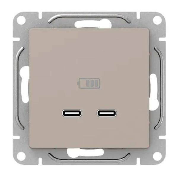 Механизм зарядной розетки EKF 2хUSB тип C Эпика кремовый