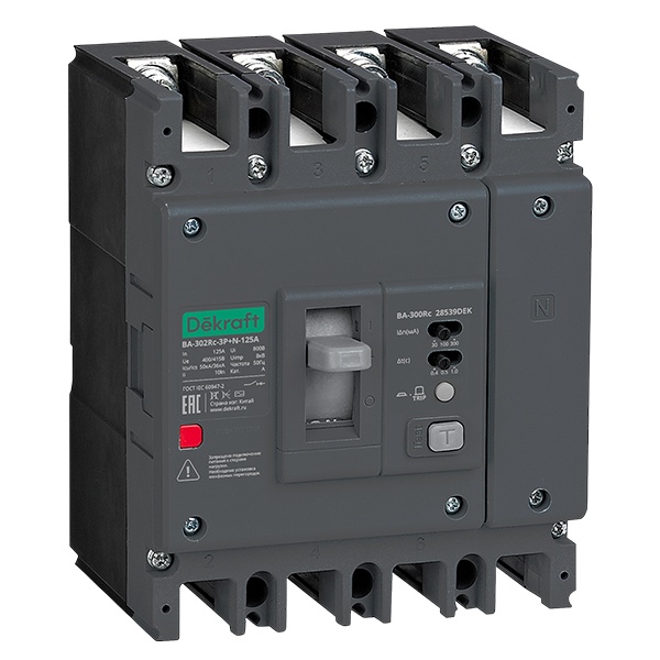 Дифференциальный автомат DEKraft ВА-302Rc Inst 3П+N 80А 50кА 30/100/300мА (дифавтомат, АВДТ)