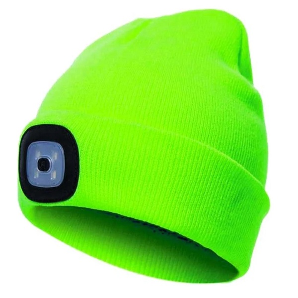 Шапка с фонариком 215х205х5 зеленый (фонарь 66х50х15мм съемный аккум. 3.7В/200mAh) 3 режима свечения