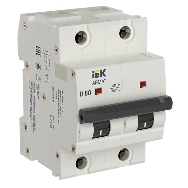 Автоматический выключатель ИЭК ARMAT M10H 2Р 80А 10кА характеристика D (автомат электрический)