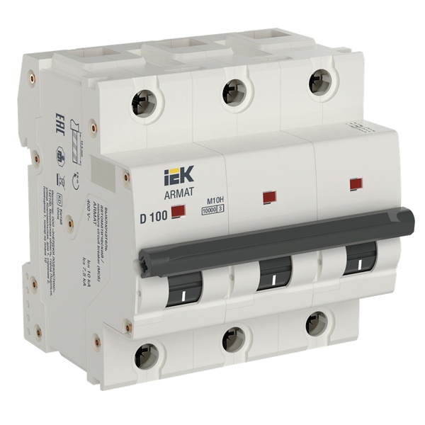 Автоматический выключатель ИЭК ARMAT M10H 3Р 100А 10кА характеристика D (автомат электрический)