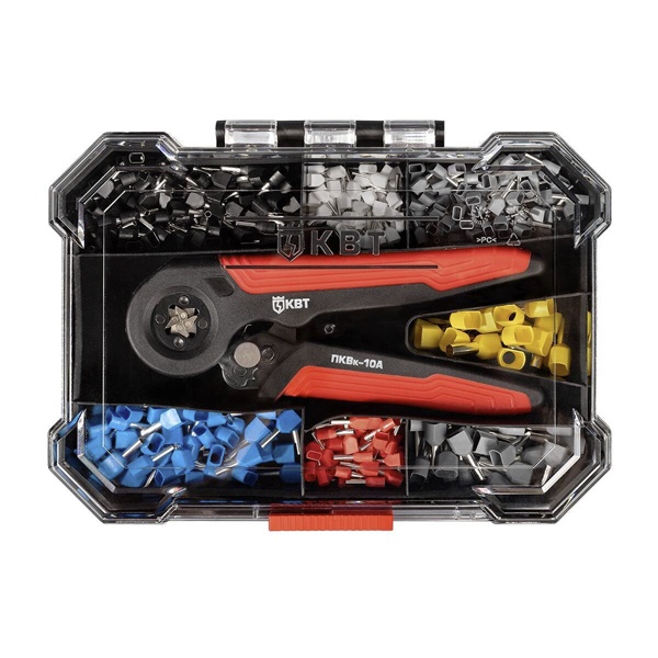 Набор втулочных наконечников КВТ НШВИ К-1490-1 в двухъярусном органайзере с пресс-клещами ПКВк-10