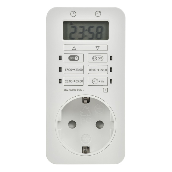Розетка-таймер электронный ИЭК РТЭ-6 2P+E 16А суточная 1мин - 24часа IP20 белый