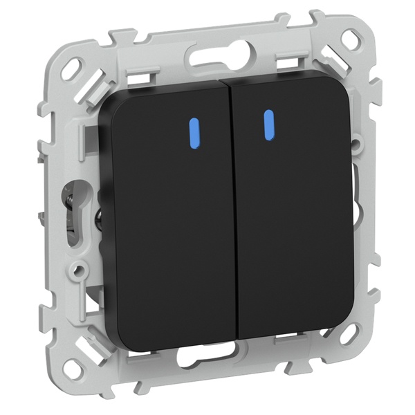 Выключатель двухклавишный с индикацией ИЭК FLITE ВС12-1-1-ФлЧ 10А черный