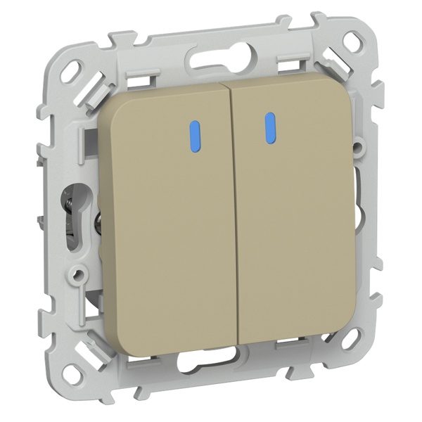 Выключатель двухклавишный с индикацией ИЭК FLITE ВС12-1-1-ФлХ 10А хаки