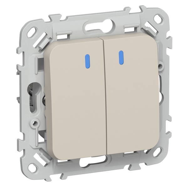 Выключатель двухклавишный с индикацией ИЭК FLITE ВС12-1-1-ФлЛ 10А льняной