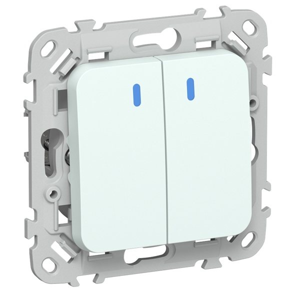Выключатель двухклавишный с индикацией ИЭК FLITE ВС12-1-1-ФлХЛ 10А холодный лёд