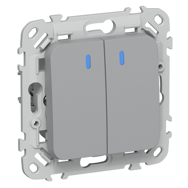 Переключатель двухклавишный с индикацией ИЭК FLITE ВС62-1-1-ФлС 10А серый