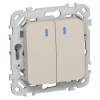 Переключатель двухклавишный с индикацией ИЭК FLITE ВС62-1-1-ФлЛ 10А льняной