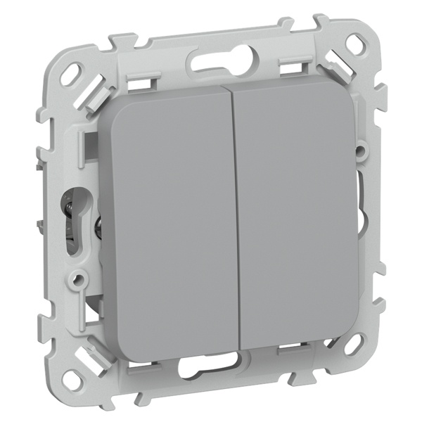 Выключатель кнопочный двухклавишный ИЭК FLITE ВС12-2-0-ФлС 10А серый