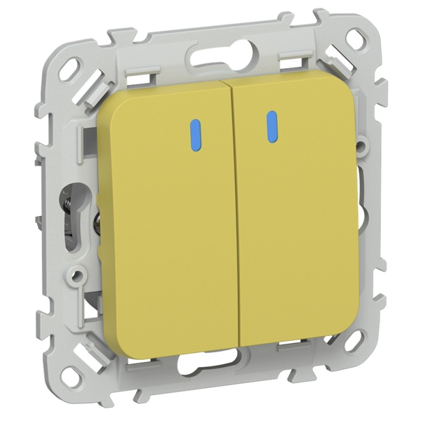 Выключатель кнопочный двухклавишный с индикацией ИЭК FLITE ВС12-2-1-ФлЖК 10А желтый карри