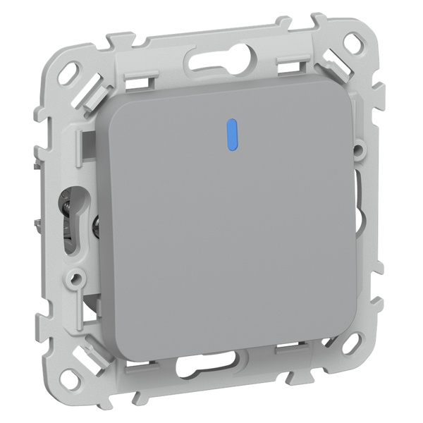 Выключатель кнопочный одноклавишный проходной с индикацией ИЭК FLITE ВС61-2-1-ФлС 10А серый