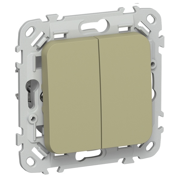 Выключатель кнопочный двухклавишный проходной ИЭК FLITE ВС62-2-0-ФлО 10А оливковый