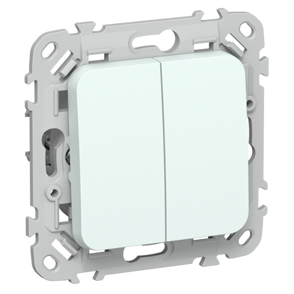 Выключатель кнопочный двухклавишный проходной ИЭК FLITE ВС62-2-0-ФлХЛ 10А холодный лёд