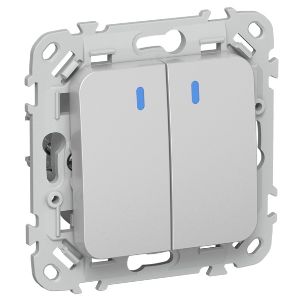 Выключатель кнопочный двухклавишный проходной с индикацией ИЭК FLITE ВС62-2-1-ФлА 10А алюминий