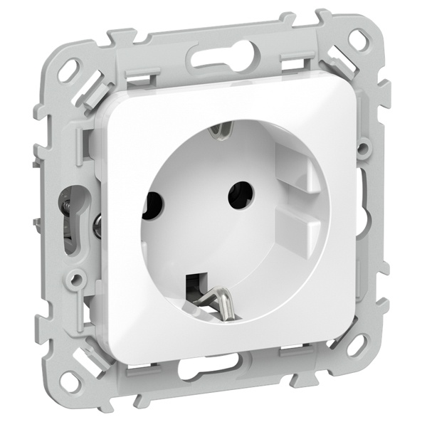Розетка с заземлением ИЭК FLITE РС11-1-ФлБ 16А автозажим белый