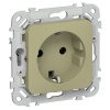 Розетка с заземлением ИЭК FLITE РСш11-1-ФлО 16А шторки автозажим оливковый